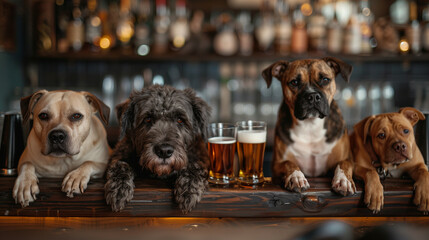 dogs with beer in the bar