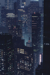 City skyline featuring tall buildings at night