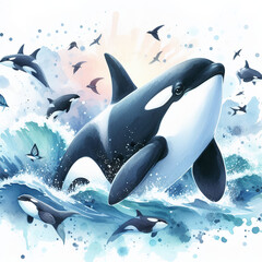 Obraz premium 흰 배경, 범고래 (White background, killer whale)