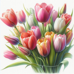 흰 배경, 아름다운 튤립 (White background, beautiful tulips)
