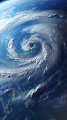 Powerful super hurricane, round eye seen from space
