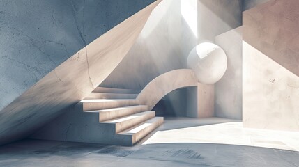 A surreal exploration of light and shadow abstraction, using unconventional angles and forms to create an otherworldly scene where shadows transcend their usual boundaries
