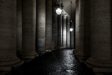 Colonnade in St Peter's Square at Night