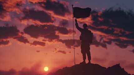 A Silhouette of a Soldier Saluting the Flag

