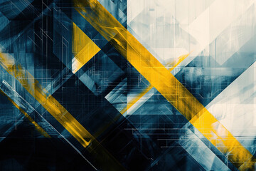 abstract glitchy digital geometric mathematic art , yellow and blue, black background with copy space