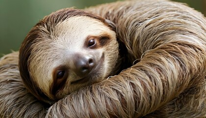 Fototapeta premium a sloth with its head resting on its chest taking upscaled 7