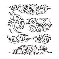 Set of tribal tattoo shapes. Tribal tattoo set with various ethnic styles including Maori, Gothic and Celtic