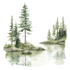 Soft watercolor painting of a peaceful forest
