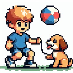 Fototapeta premium A boy plays with a dog. Pixel art