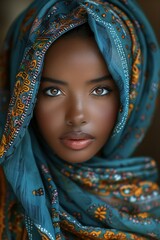 Portrait of a beautiful young African woman wearing a headscarf