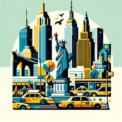 Fototapeta premium New York Cityscape Illustration with Skyline and Landmarks