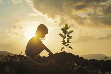 A symbolic image of a child planting a tree, illustrating the future of environmental stewardship