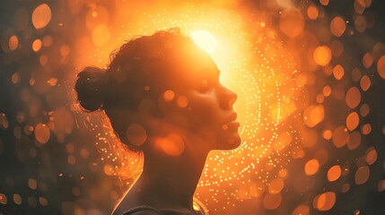 Positive Affirmations Display uplifting words floating in the air, forming a circle around a persons head, promoting selfesteem and positivity