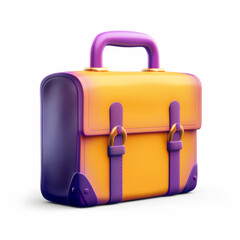 A yellow and purple 3D briefcase with a handle and two buckles.