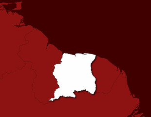 Suriname Border Map Red Theme