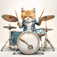 Fototapeta premium Rockin' Kitty Drummer Clipart