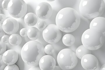 3D render of white spheres wall background. Abstract minimal wallpaper with texture made from round balls. Minimalist 2D illustration in the style of stock photo, high quality. 