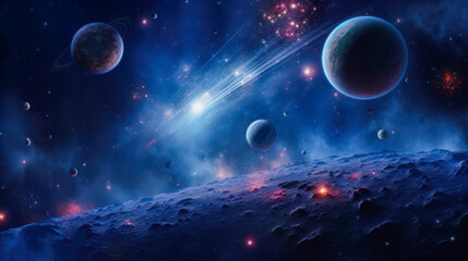 Sun, planets of the solar system and planet Earth, galaxies, stars, comet, asteroid, meteorite,...