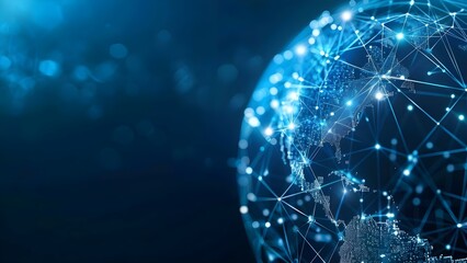 Panoramic Banner of a Futuristic Polygon-Style Blockchain Globe Network. Concept Futuristic Technology, Blockchain Network, Polygon Style, Global Connectivity, Panoramic Banner