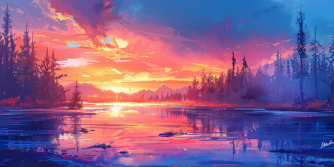 Explore the vibrant palette of a sunrise gradient scene, where lively colors dance with deeper...