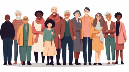 Multigenerational Society: Trendy Hipster Crowd of Diverse People Standing Together in Urban Environment - Vector Illustration of Stylish Men and Women, Celebrating Social Unity and Diversity