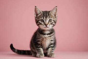 Obraz premium American Wirehair kitten looking at camera, copy space. Studio shot.