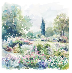 Lush watercolor garden full of flowers