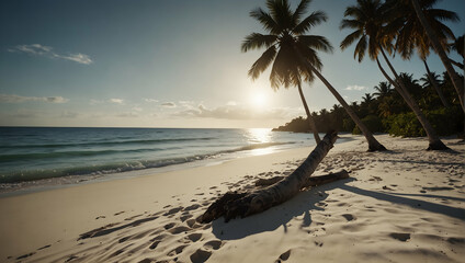 Discovering Paradise: Couple on Secluded Beach with White Sands, Crystal Clear Waters, and Palm Trees - Photo Real Concept