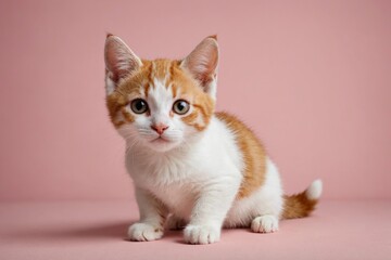 Obraz premium Japanese Bobtail kitten looking at camera, copy space. Studio shot.