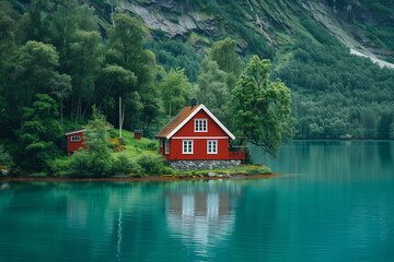 Fototapeta premium hytte, cottage on a secluded island