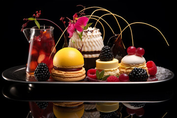 gourmet desserts on background