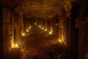 Eerie echoes and chains drag through torch-lit underground catacombs - creating a bone-chilling horror atmosphere
