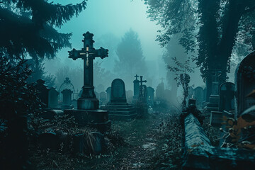 Twilight over an ancient cemetery brings rolling fog and unsettling silence - evoking tales of the unknown