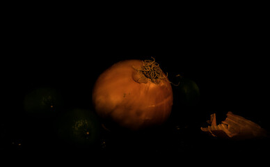 still life with onion (and dark background)