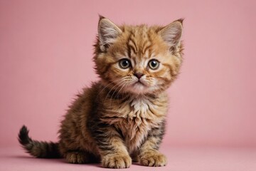 Obraz premium Selkirk Rex kitten looking at camera, copy space. Studio shot.