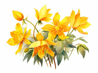Fototapeta premium Watercolor painting of A bouquet of yellow flowers with green stems