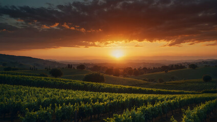 Sunset Serenade: Envision a Romantic Couple in a Lush Vineyard with a Symphony of Colors - Photo Real Concept