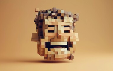 Man laughin. Men being in high spirit. Model of face. People and emotions concept. Voxel art. 3D vector illustration. 