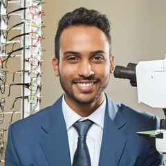 Optometrist or Ophthalmologist doctor giving an eye exam
