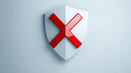 Obraz premium cartoon 3d Icon safety shield x mark perspective . Blue symbol security safety icon. Red X mark in minimalistic style. 3d vector illustration. white background