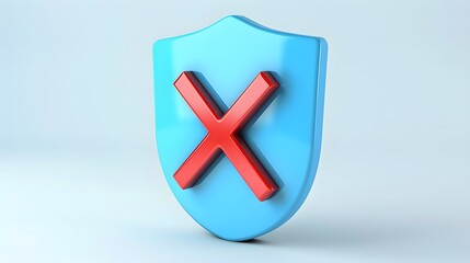 Obraz premium cartoon 3d Icon safety shield x mark perspective . Blue symbol security safety icon. Red X mark in minimalistic style. 3d vector illustration. white background