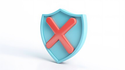 Obraz premium cartoon 3d Icon safety shield x mark perspective . Blue symbol security safety icon. Red X mark in minimalistic style. 3d vector illustration. white background