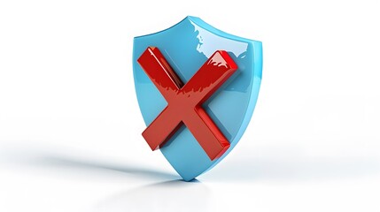 Obraz premium cartoon 3d Icon safety shield x mark perspective . Blue symbol security safety icon. Red X mark in minimalistic style. 3d vector illustration. white background