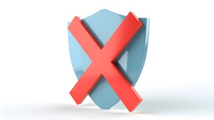 Obraz premium cartoon 3d Icon safety shield x mark perspective . Blue symbol security safety icon. Red X mark in minimalistic style. 3d vector illustration. white background