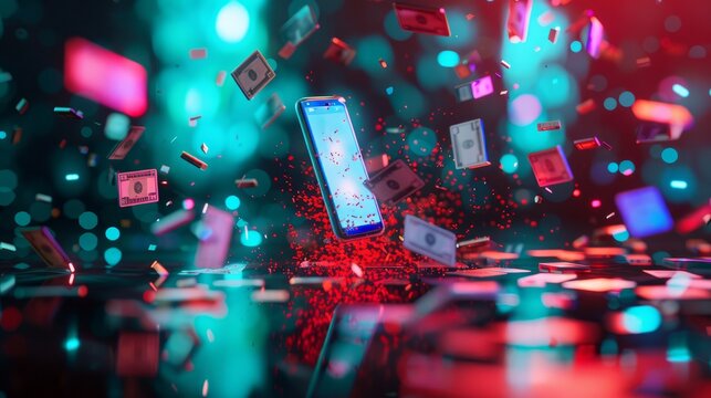 Digital Wallet with Smartphones Sending Receiving Money 3D render