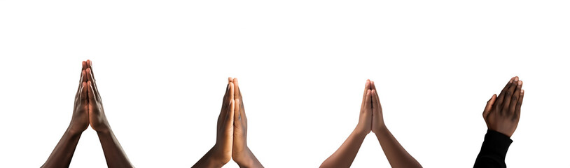 African american Praying hands collection. Set of praying people. Isolated transparent PNG...