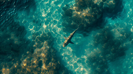 shark underwater, top view