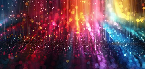 Colorful abstract background with bokeh lights and rain of color particles