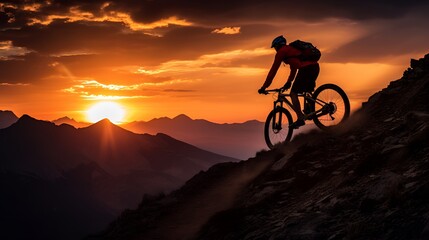 Mountain biking at sunset