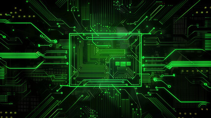 Green circuit board with glowing lines.